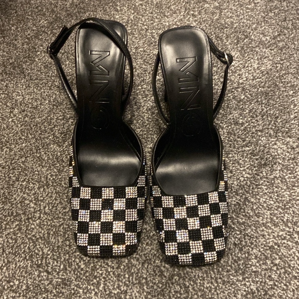 Mango Crystal Checkered Slingback Heels